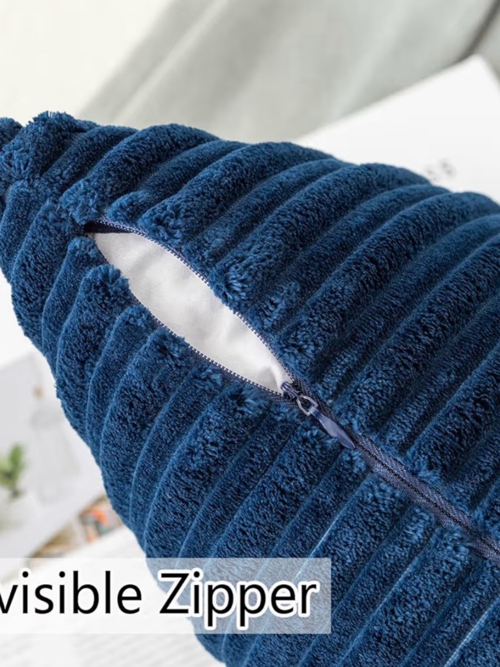 Textured Ribbed Square Throw Pillow Cover - Deep Navy - Picture 2 of 5